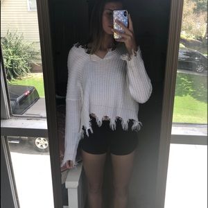 White fringe sweater